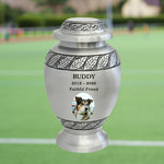 Pewter Leaves Pet Photo Urn - Tribute Wreath™ Option - Pro Diamond Engraving