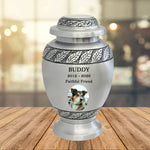 Pewter Leaves Pet Photo Urn - Tribute Wreath™ Option - Pro Diamond Engraving