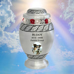 Pewter Leaves Pet Photo Urn - Tribute Wreath™ Option - Pro Diamond Engraving