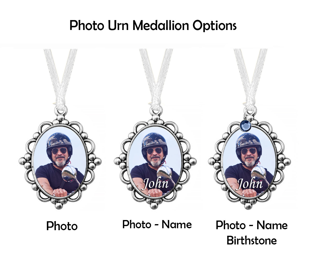 Pewter Frame Photo Urn Medallion - Name & Birthstone Option
