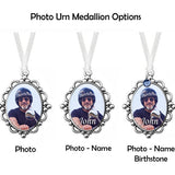 Pewter Frame Photo Urn Medallion - Name & Birthstone Option