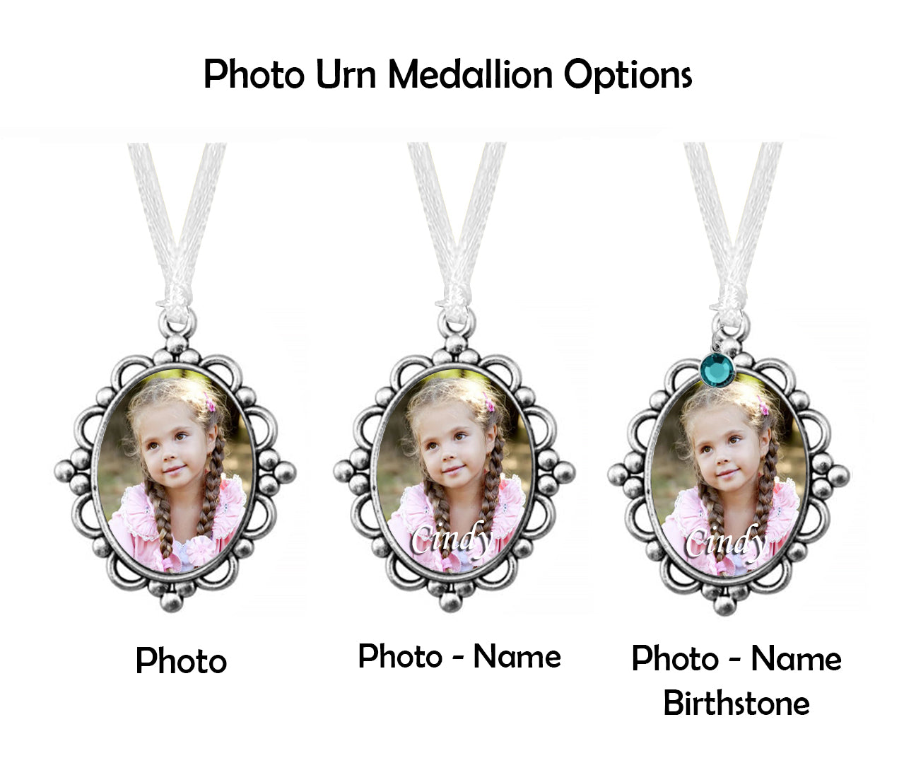 Pewter Frame Photo Urn Medallion - Name & Birthstone Option