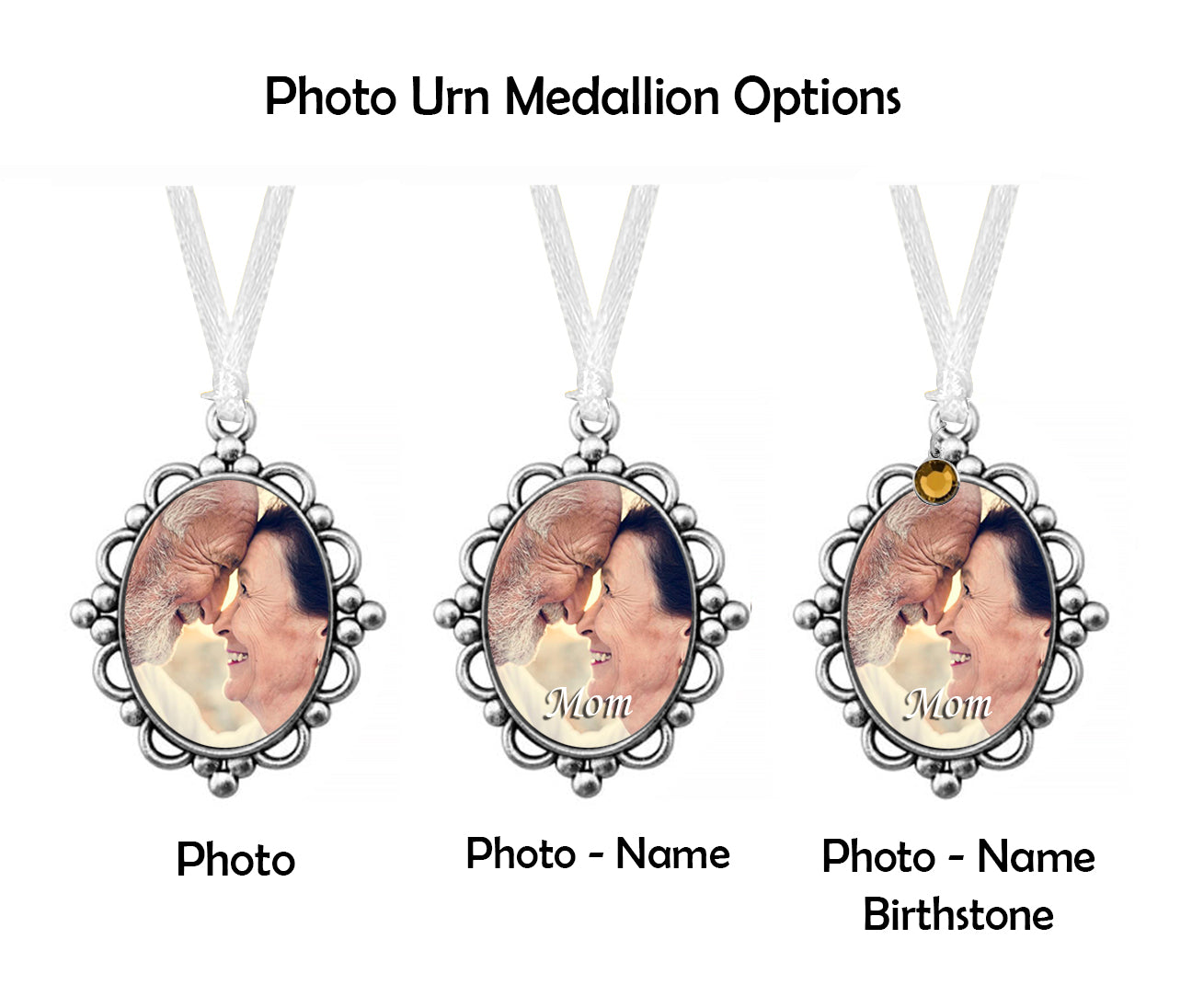 Pewter Frame Photo Urn Medallion - Name & Birthstone Option