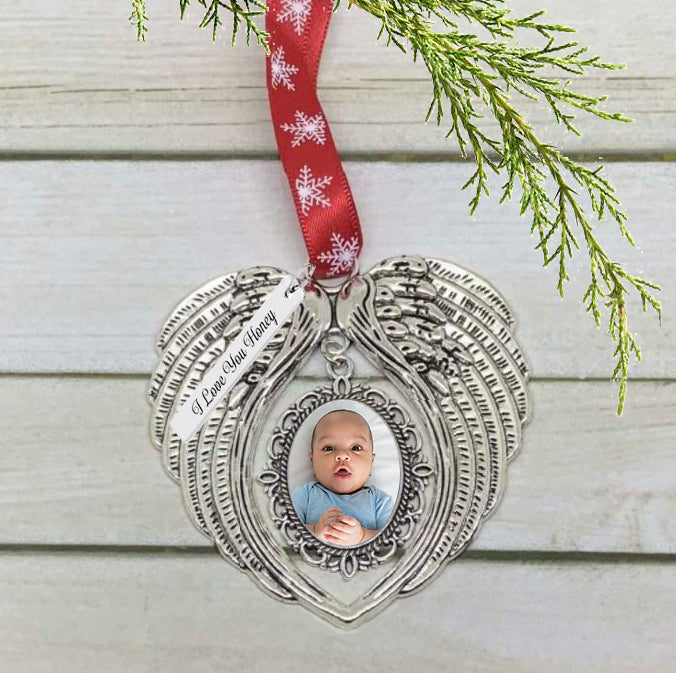 Angel Wing Photo Christmas Ornament - Love Charms® Option