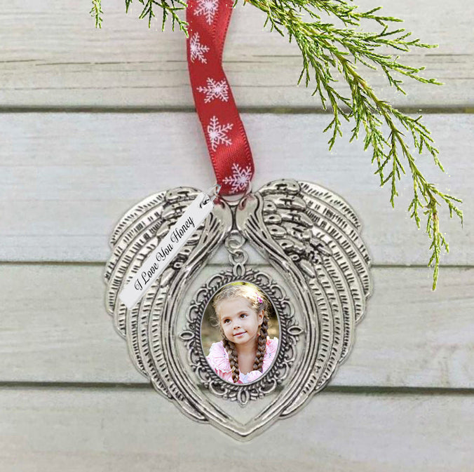 Angel Wing Photo Christmas Ornament - Love Charms® Option