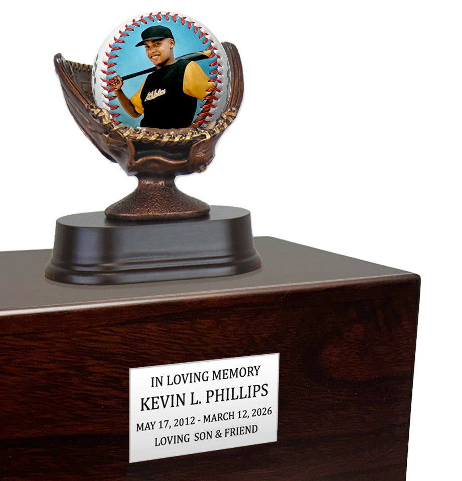 Photo Baseball Mitt Adult or Youth Cremation Urn - Free Engraved Pewter Plate