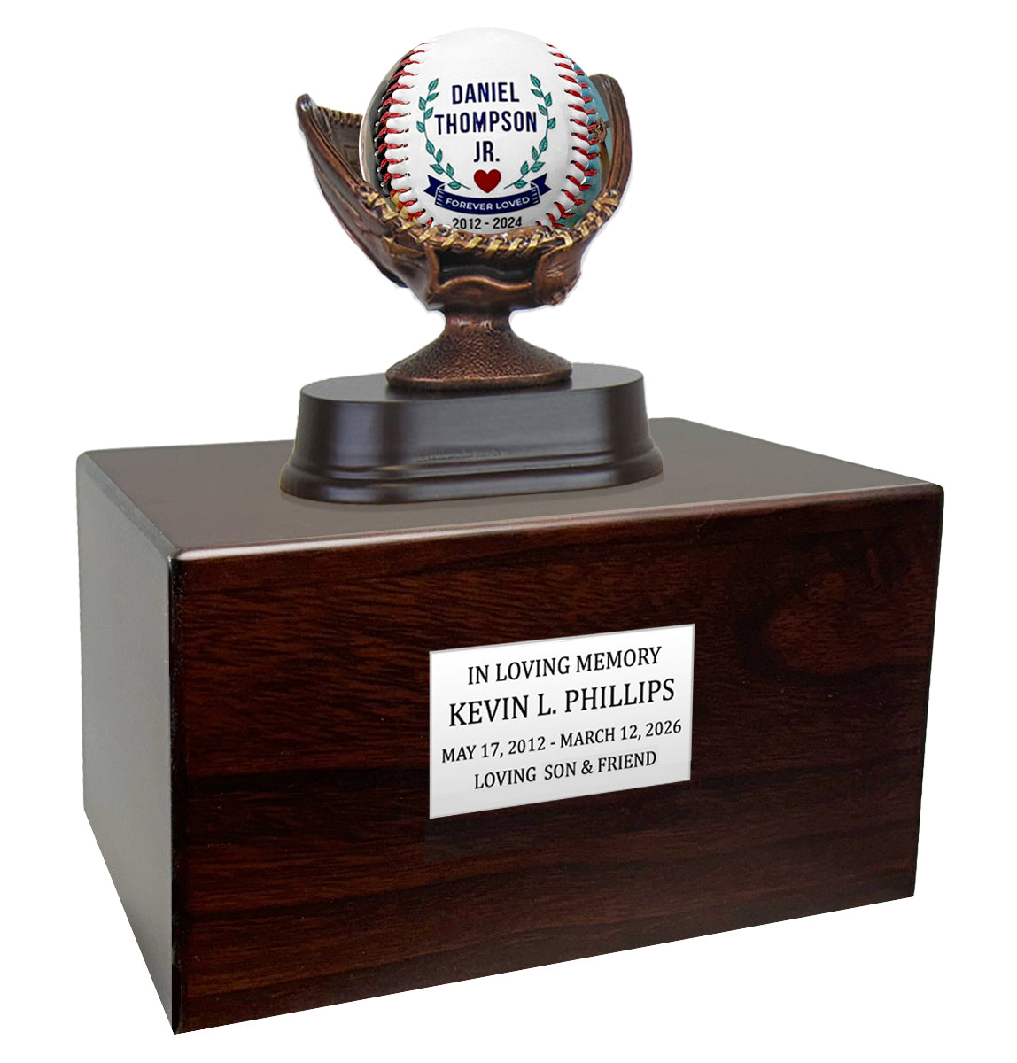 Photo Baseball Mitt Adult or Youth Cremation Urn - Free Engraved Pewter Plate