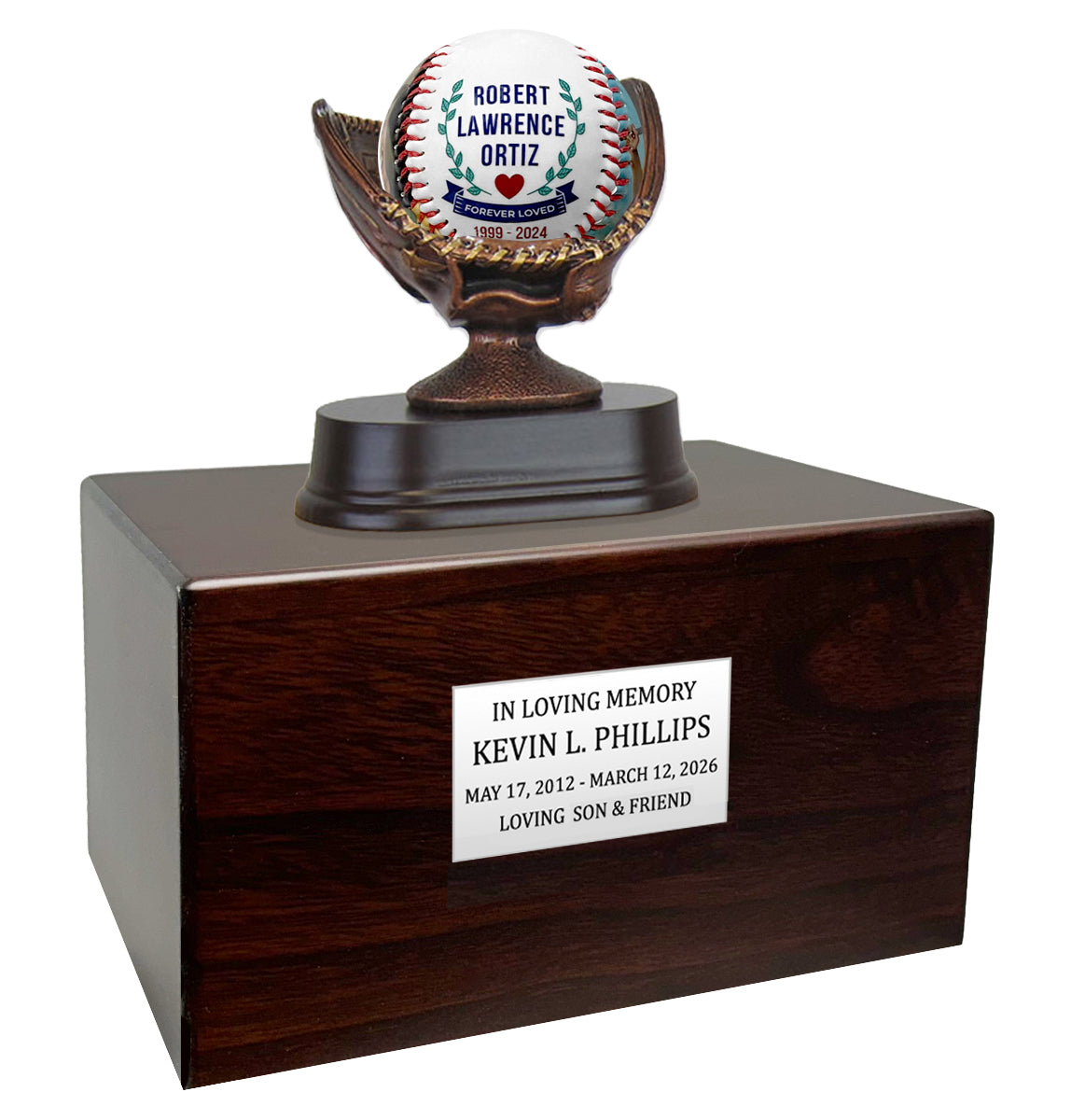 Photo Baseball Mitt Adult or Youth Cremation Urn - Free Engraved Pewter Plate