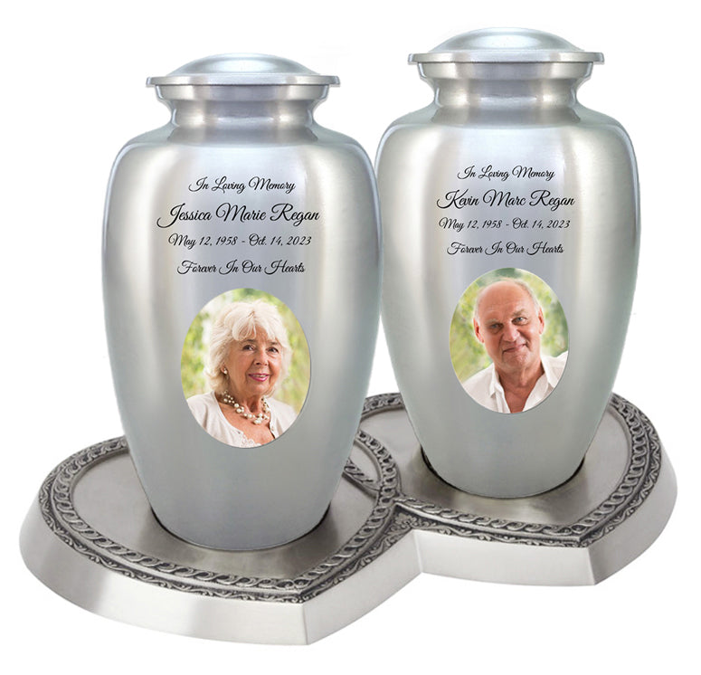 Eternal Love Pewter Photo Companion Urns Heart Base Urns for Mom And Dad Free Engraving