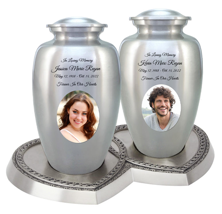 Eternal Love Pewter Photo Companion Urns Heart Base Urns for Mom And Dad Free Engraving