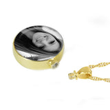 Black & White Round Gold Photo Pendant Urn - Love Charms Option