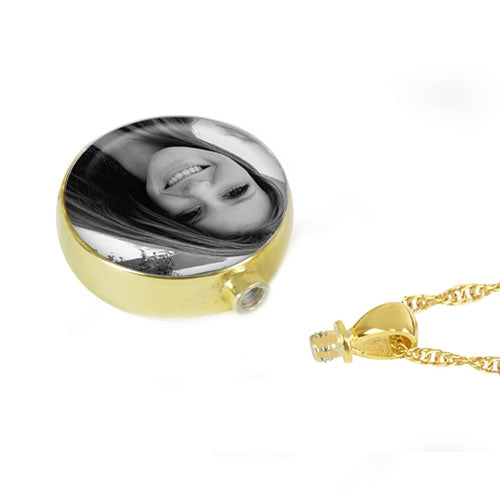 Black & White Round Gold Photo Pendant Urn - Love Charms Option