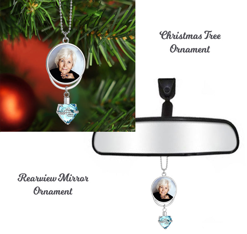 Crystal Heart Urn & Photo Medallion Christmas Ornament