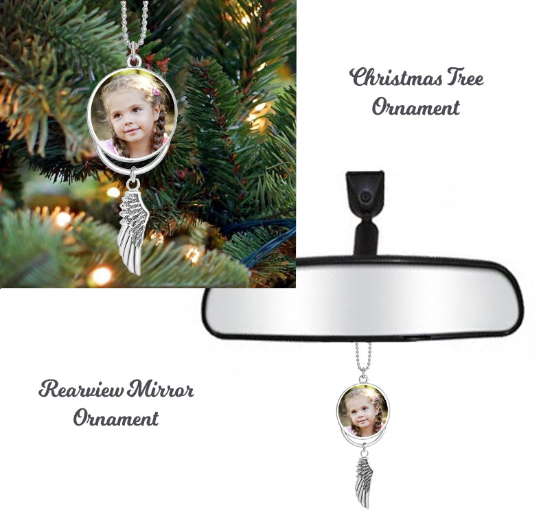Angel Wing Urn & Photo Medallion Christmas Ornament