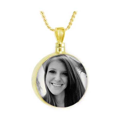 Black & White Round Gold Photo Pendant Urn - Love Charms Option
