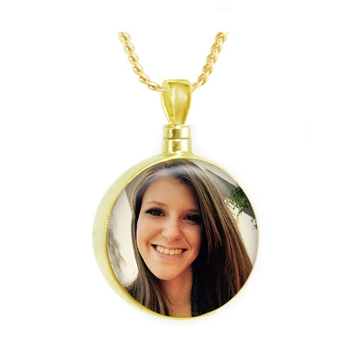 Color Round Gold Photo Pendant Urn - Love Charms Option