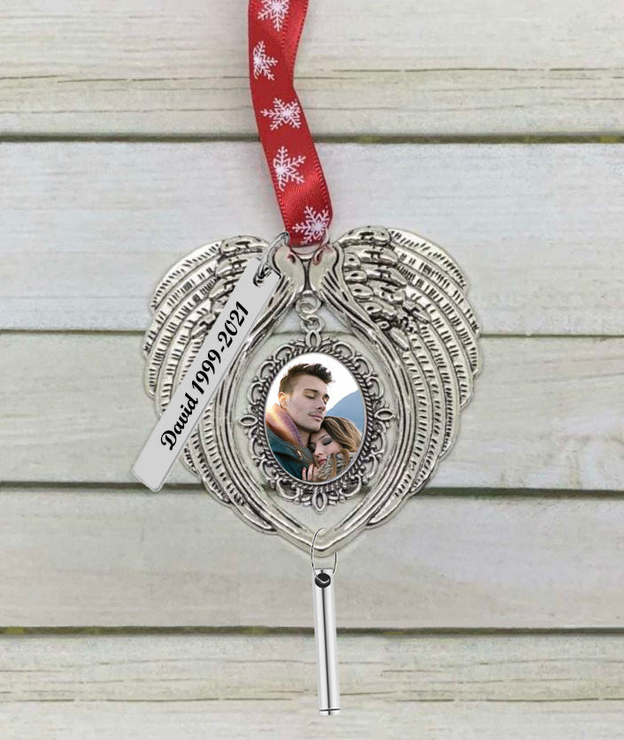 Angel Wing Photo Ornament Urn - Engraved Tag Option