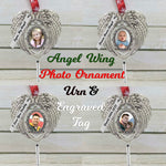 Angel Wing Photo Ornament Urn - Engraved Tag Option