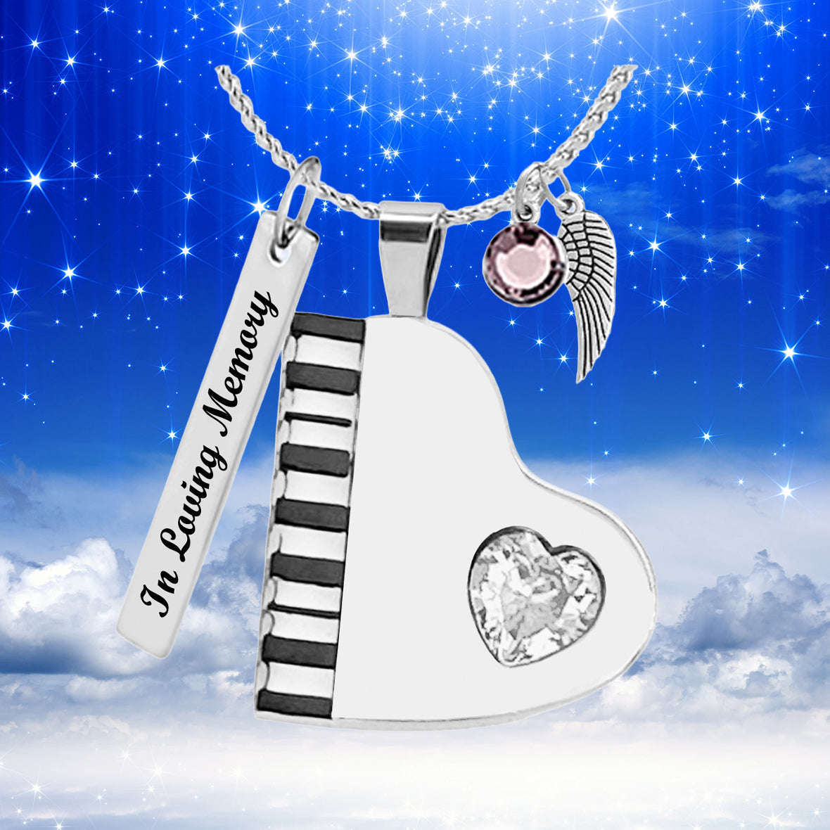 Piano Crystal Heart Creamtion Necklace Urn - Love Charms™ Option