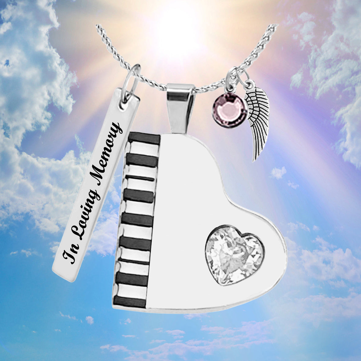 Piano Crystal Heart Creamtion Necklace Urn - Love Charms™ Option