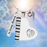 Piano Crystal Heart Creamtion Necklace Urn - Love Charms™ Option