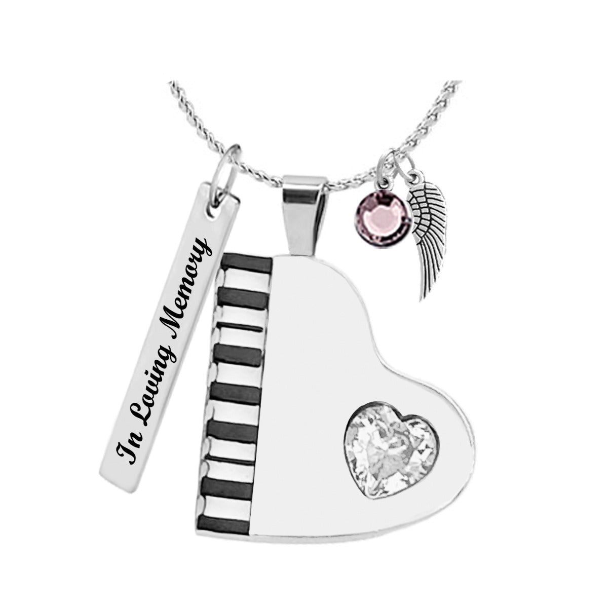 Piano Crystal Heart Creamtion Necklace Urn - Love Charms™ Option