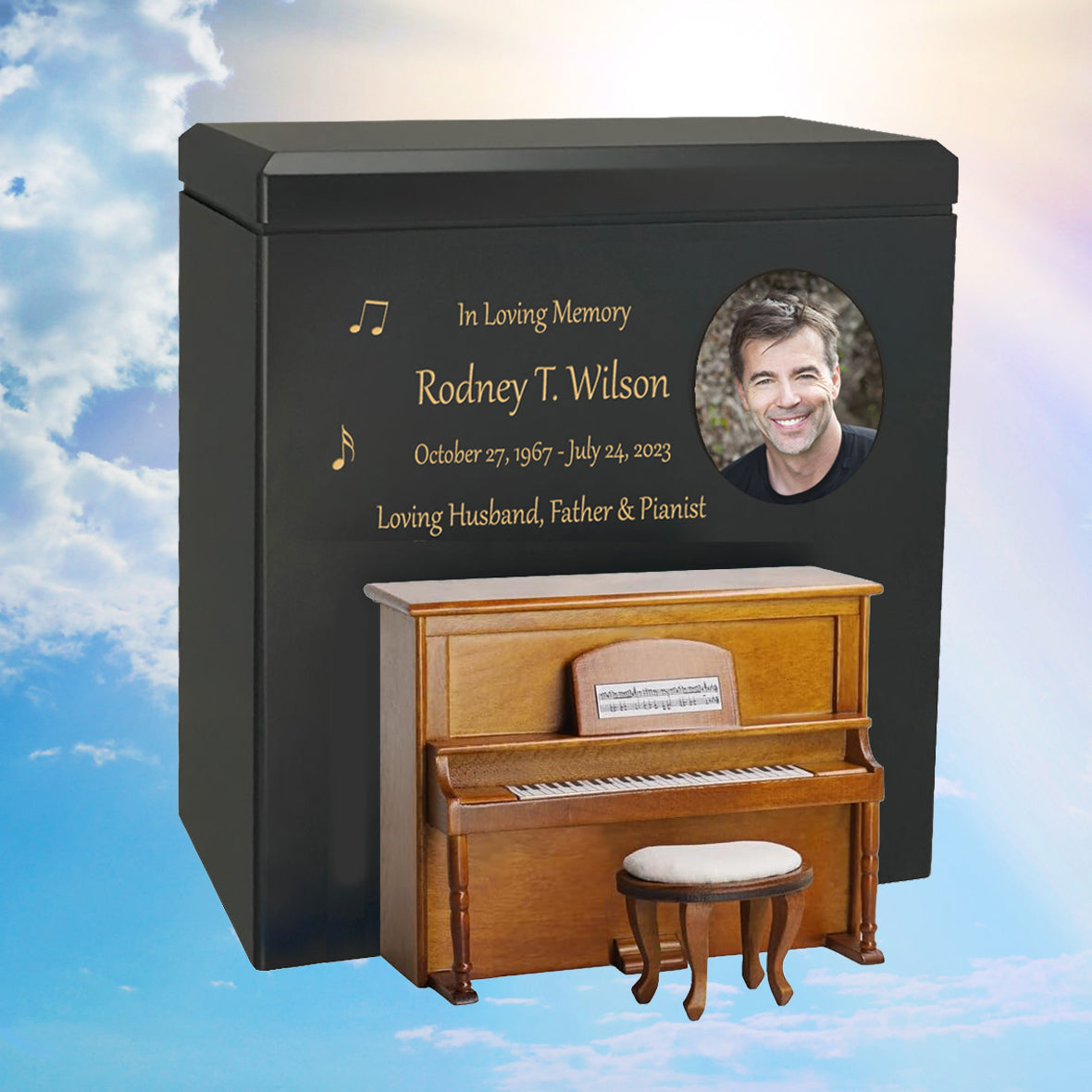 Piano Wood Adult Cremation Urn - Miniature Upright Piano - Photo Option