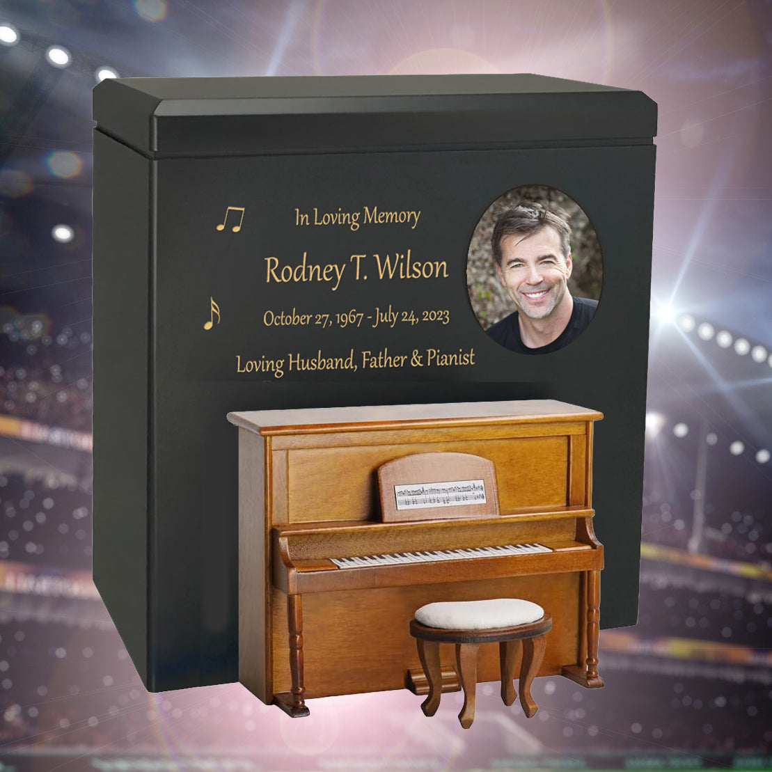 Piano Wood Adult Cremation Urn - Miniature Upright Piano - Photo Option