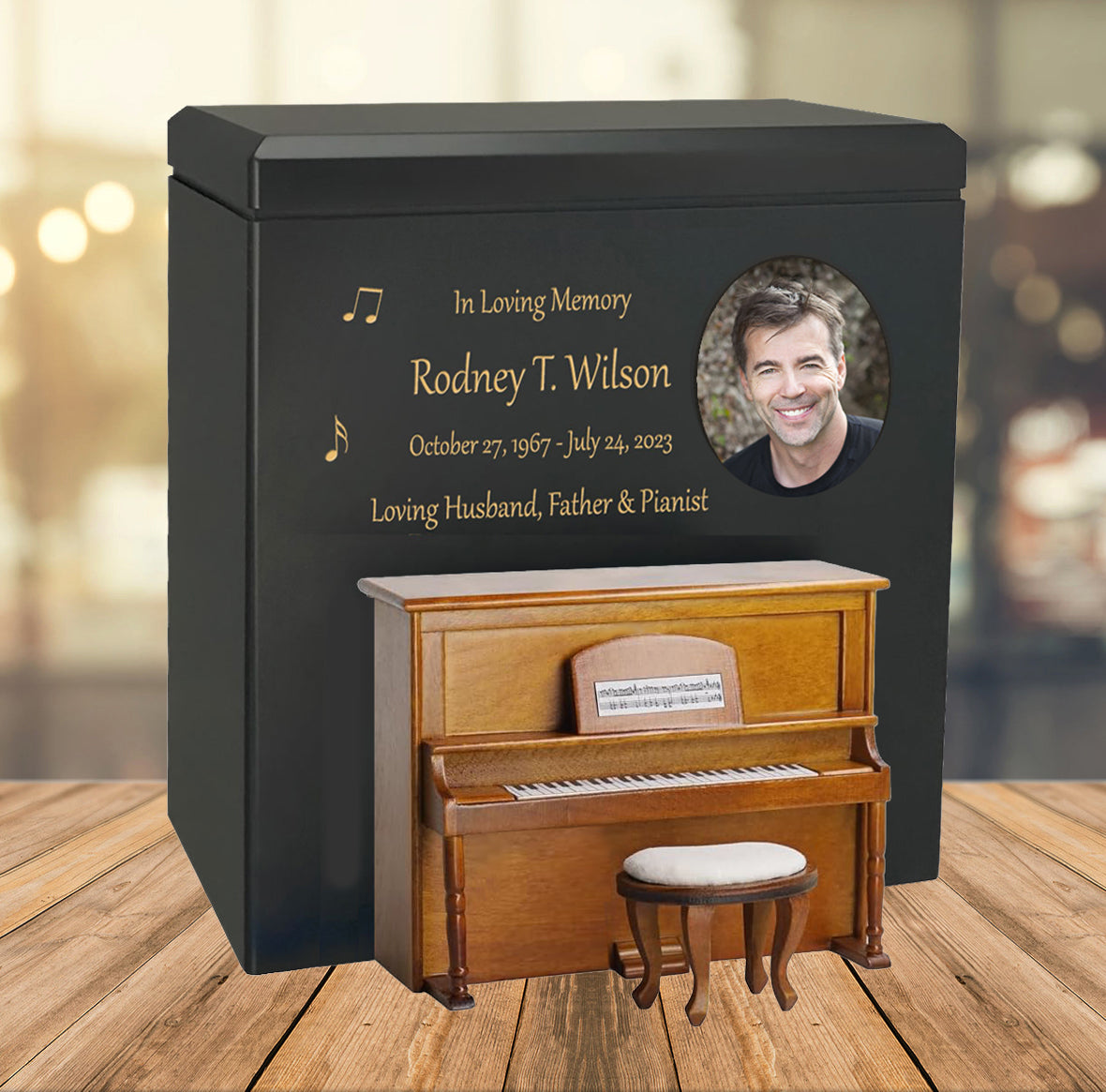 Piano Wood Adult Cremation Urn - Miniature Upright Piano - Photo Option