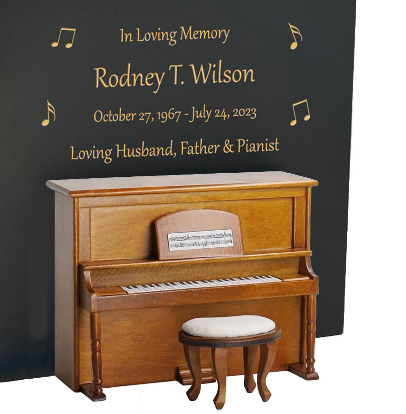 Piano Wood Adult Cremation Urn - Miniature Upright Piano - Photo Option