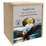 American Eagle Pine Box Photo Urn - Made in USA - Adult Cremation Wood Urn