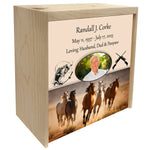 Horse Stampede Pine Box Photo Urn - Made in USA - Adult Cremation Wood Urn
