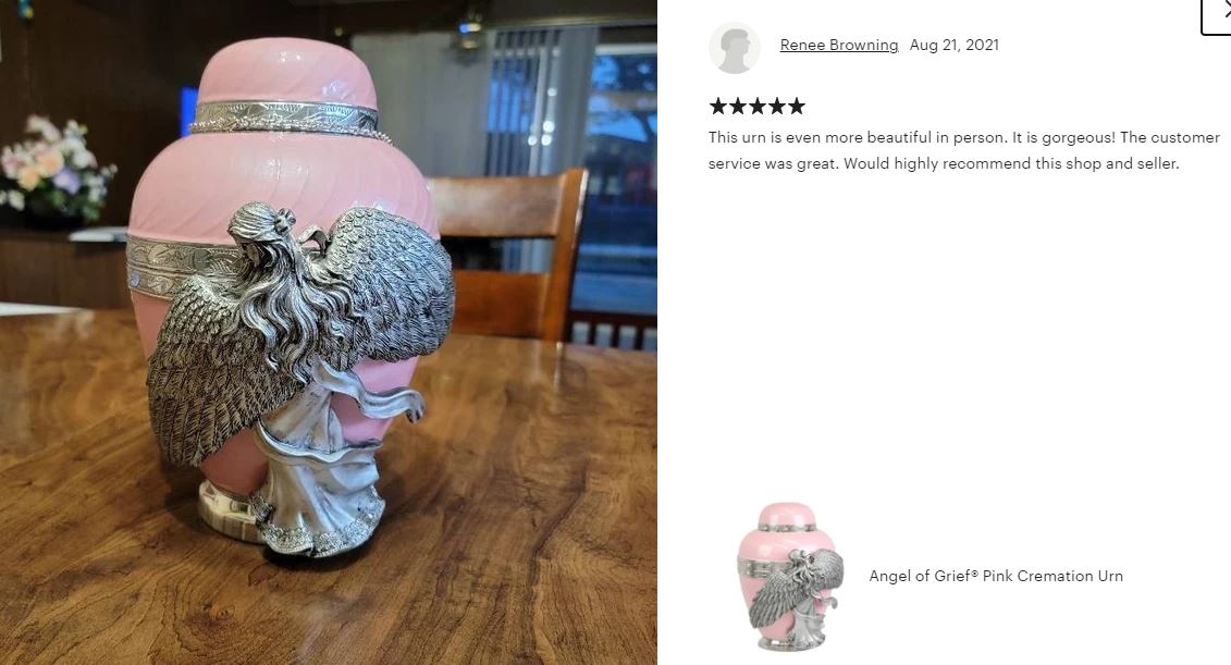 Wings of an Angel Pink Adult Urn - Pro Laser Engraving - Burial Vault Option