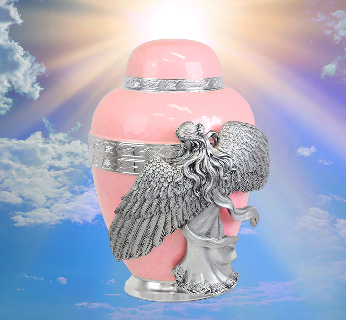 Wings of an Angel Pink Adult Urn - Pro Laser Engraving - Burial Vault Option