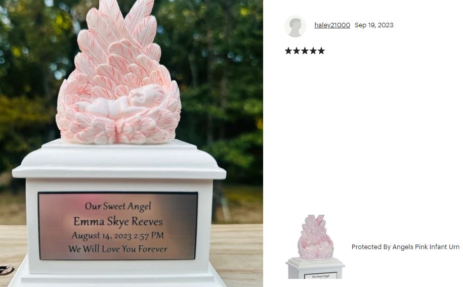 In Loving Arms Pink Infant Urn - Baby Angel Urn For Infants