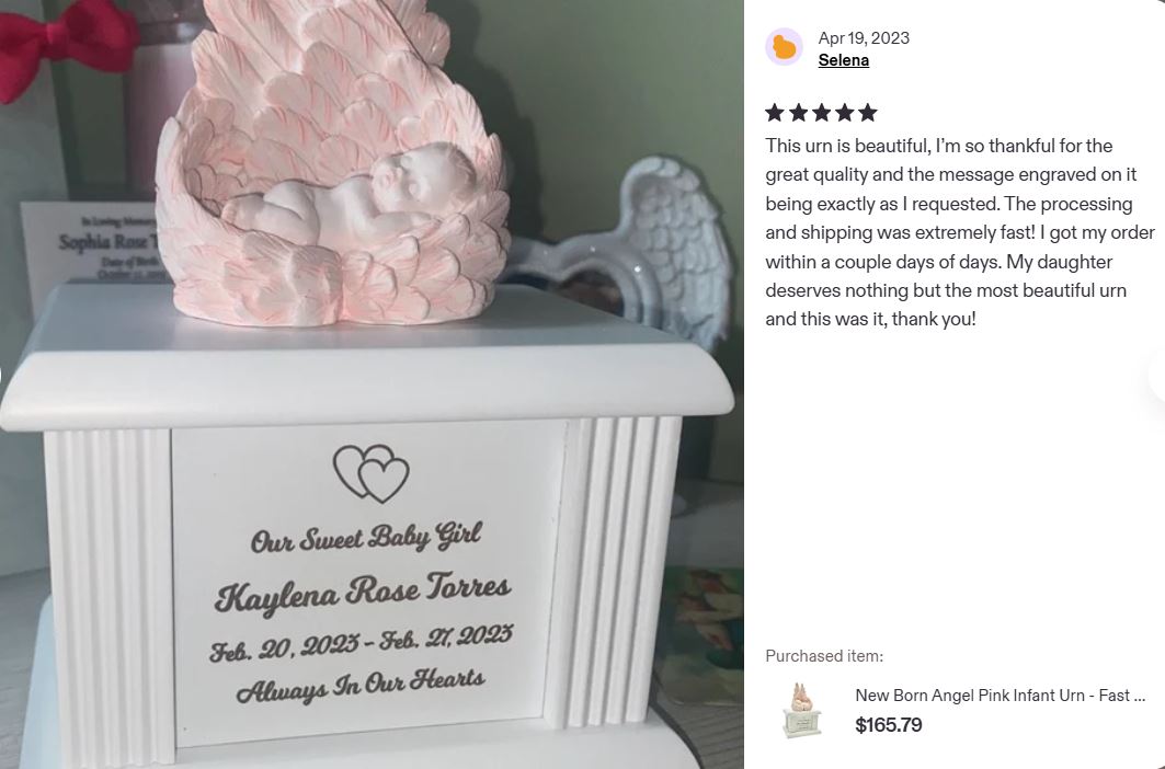 New Born Infant Pink Angel Column Urn - Baby Girl Urn For Infants