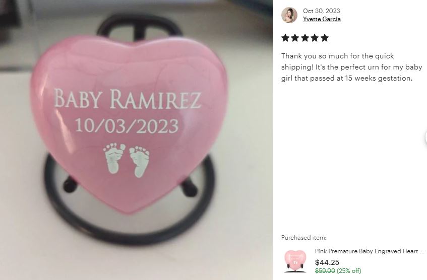 Pink Premature Baby Engraved Heart Urn - Stand Option