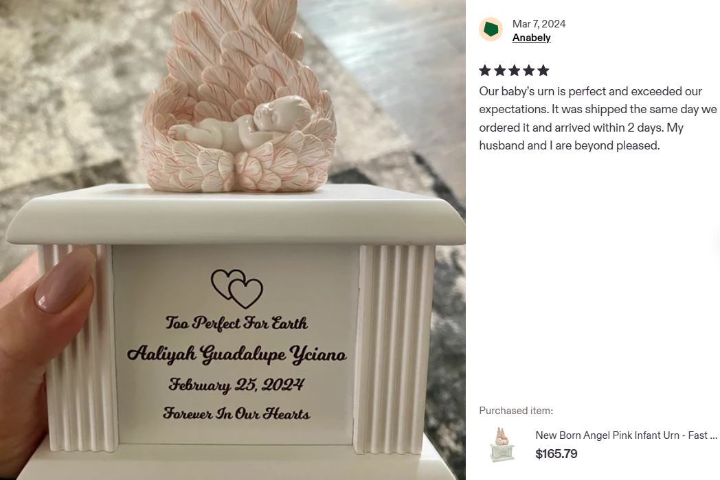 New Born Infant Pink Angel Column Urn - Baby Girl Urn For Infants