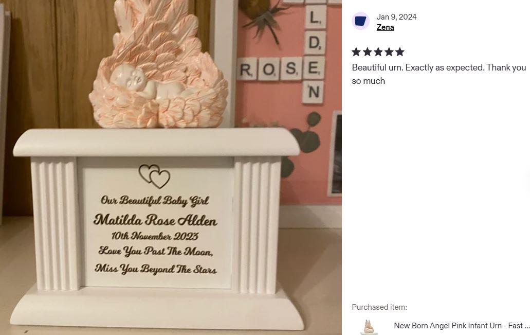New Born Infant Pink Angel Column Urn - Baby Girl Urn For Infants