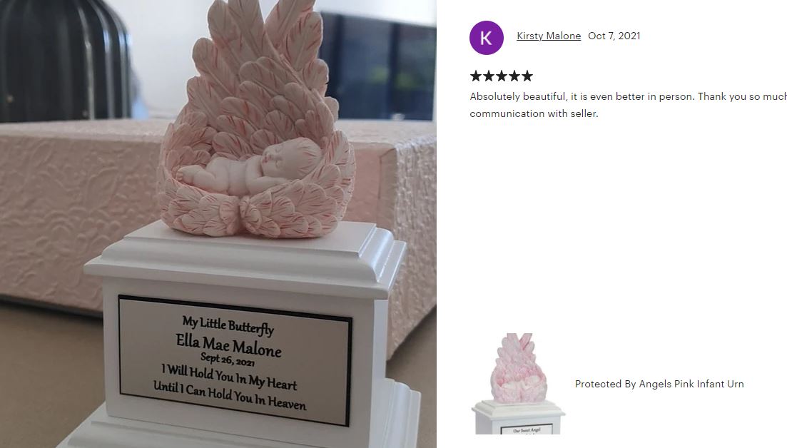 In Loving Arms Pink Infant Urn - Baby Angel Urn For Infants