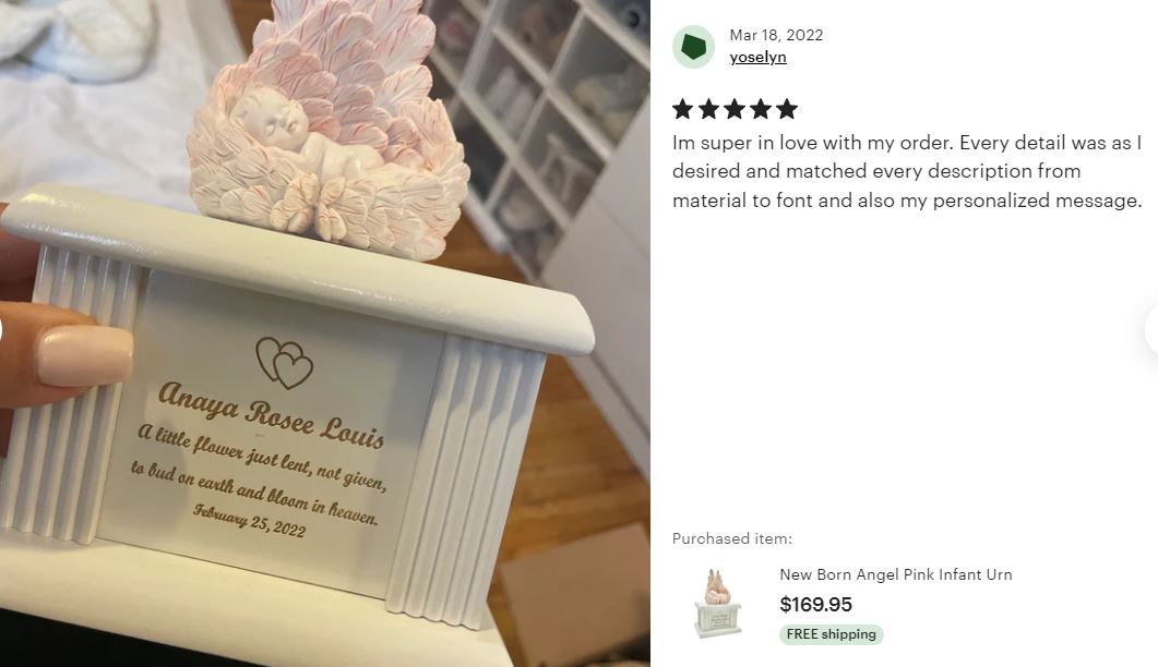 New Born Infant Pink Angel Column Urn - Baby Girl Urn For Infants