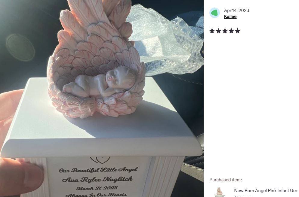 New Born Infant Pink Angel Column Urn - Baby Girl Urn For Infants