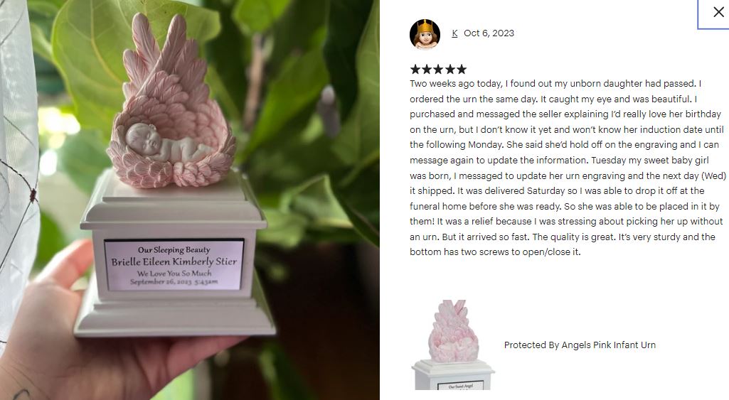 In Loving Arms Pink Infant Urn - Baby Angel Urn For Infants