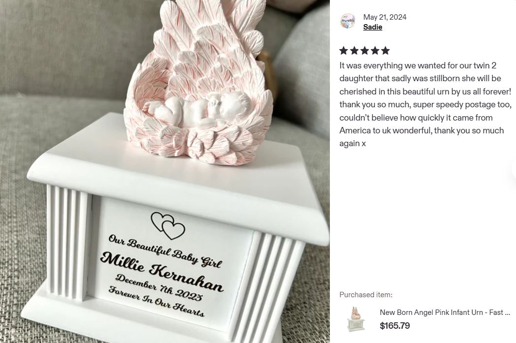 New Born Infant Pink Angel Column Urn - Baby Girl Urn For Infants