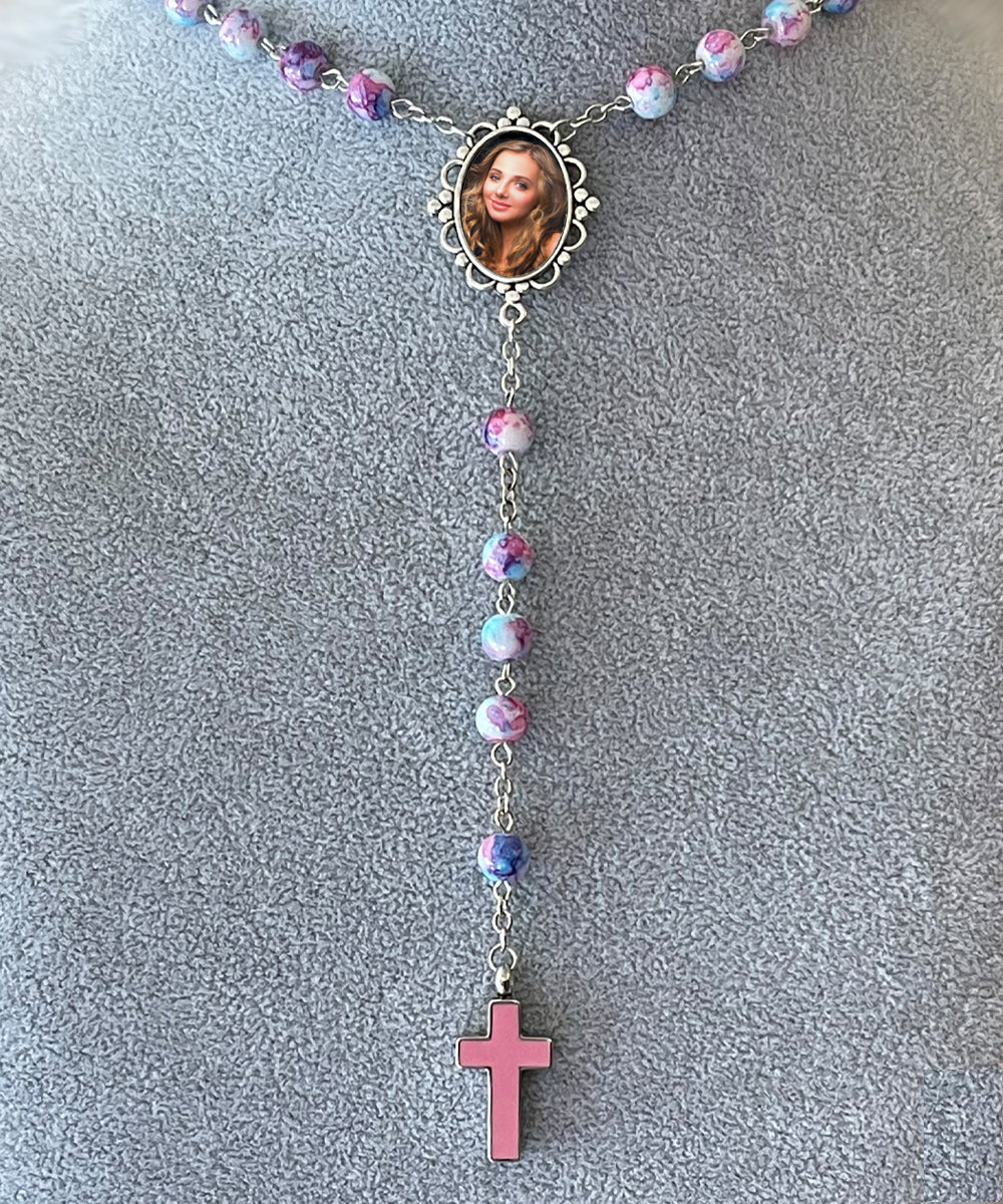 Pastel Pink Photo Rosary Necklace Urn