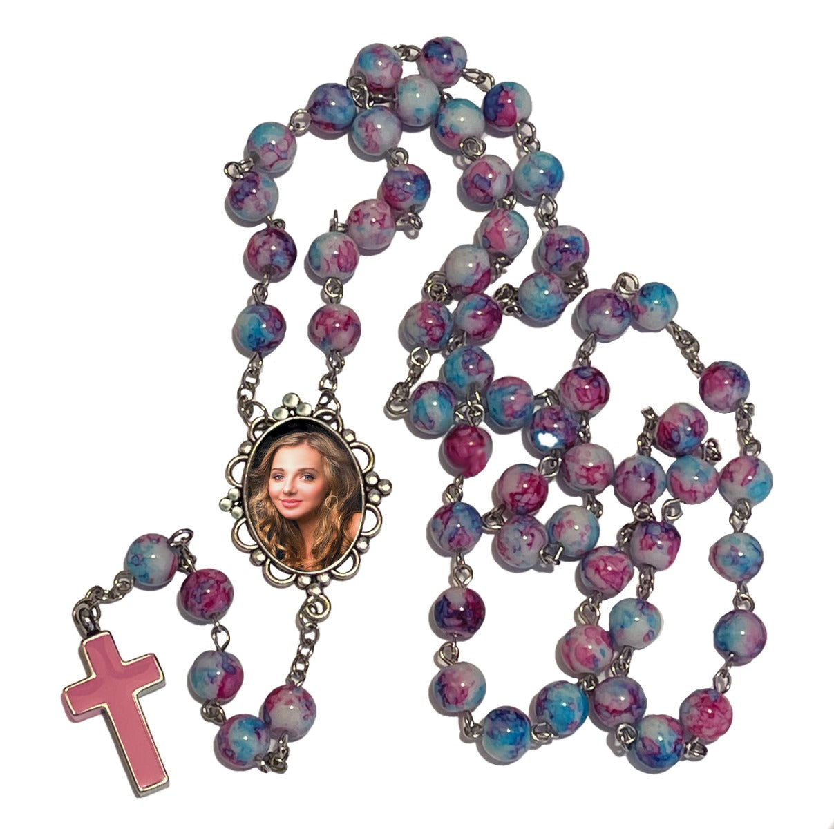 Pastel Pink Photo Rosary Necklace Urn