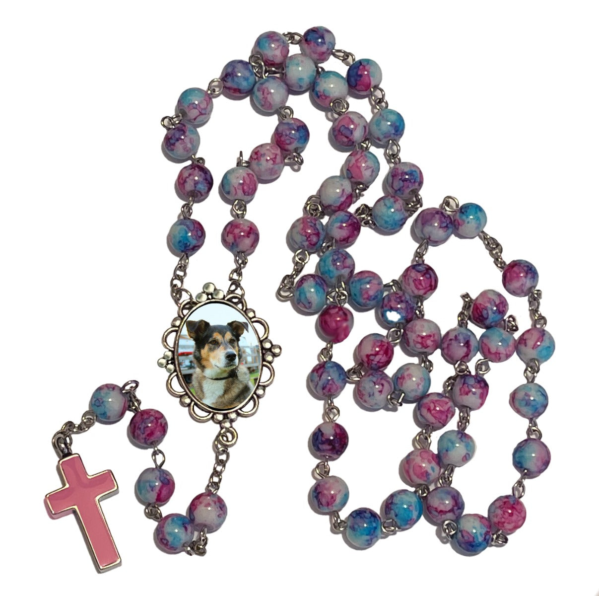 Pastel Pink Photo Rosary Necklace Urn