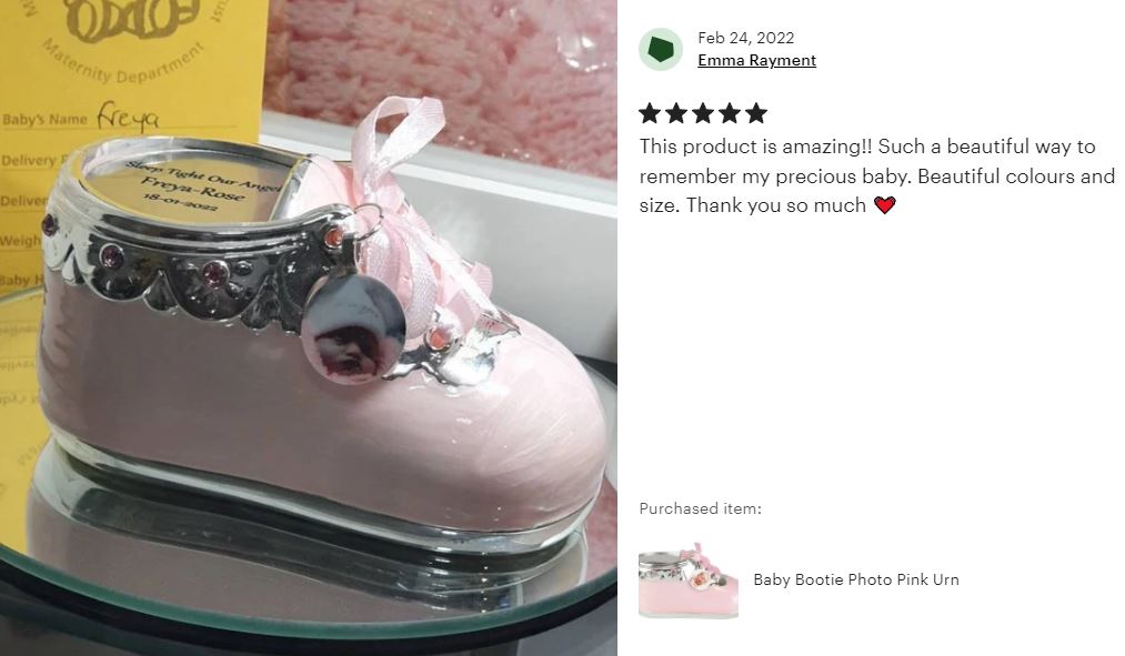 Pink Bootie Photo Baby Urn