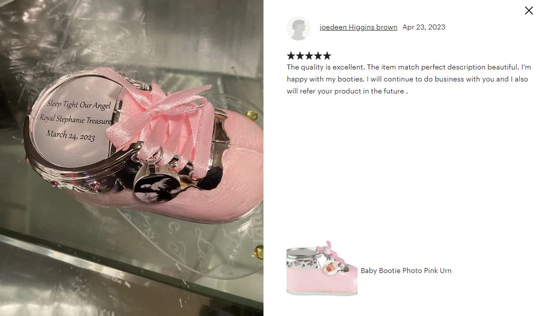 Pink Bootie Photo Baby Urn