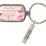 Custom Made Purple Butterflies Pink Carnations Keychain Keepsake
